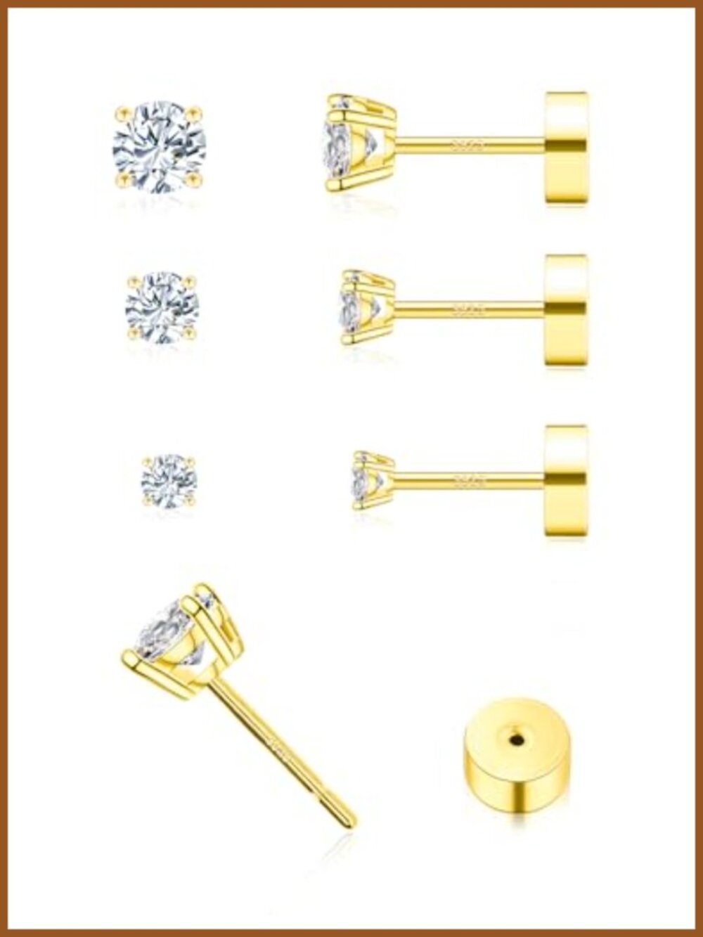 Moissanite Flatback Stud Earrings 925 Sterling Silver Hypoallergenic 18K White